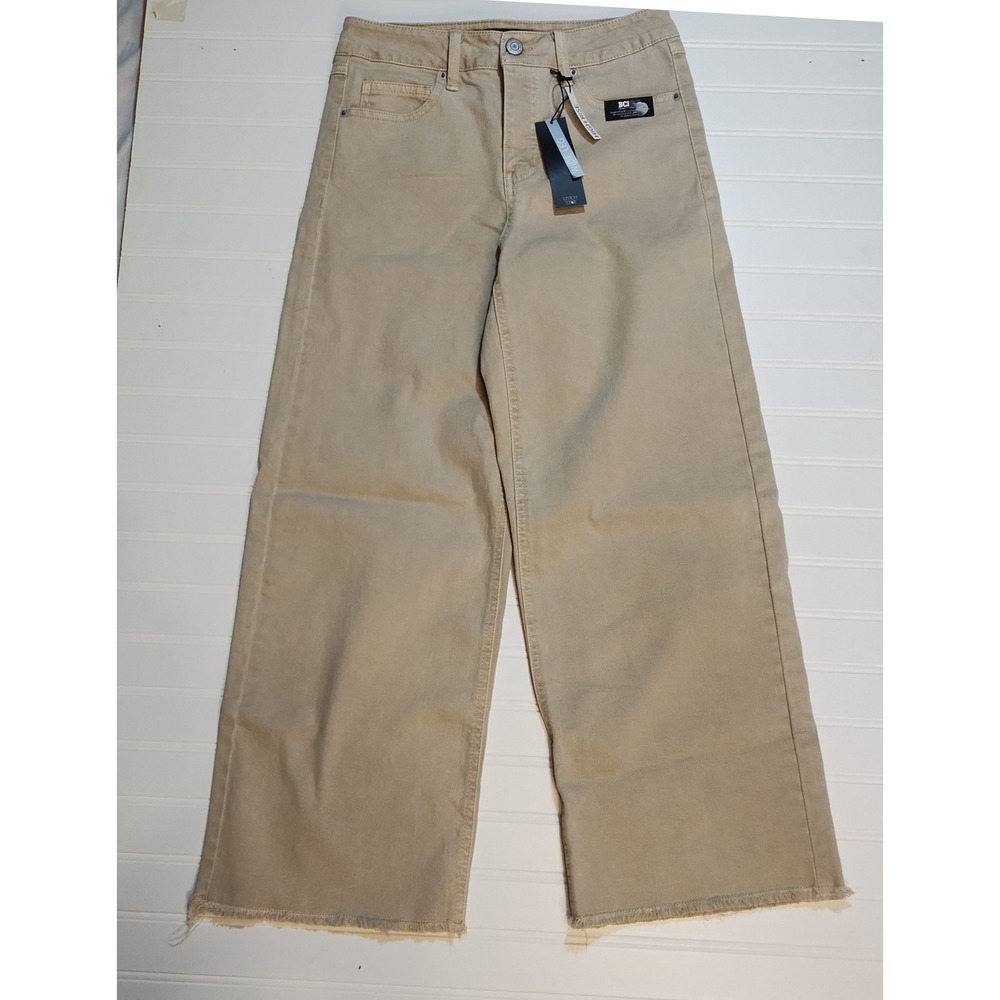 Stitch Star Wide Leg High Rise‎ Tan Jeans Women Size 4 Raw Hem Bohemian Hippie